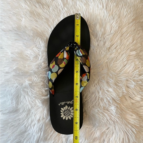 Yellow Box Polka Dot Fabric/Blk Sole w/Bling Black Stone Center Flip Flop Sandal - Picture 8 of 13